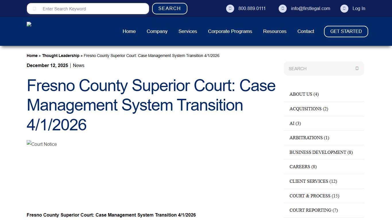 Fresno County Superior Court: Case Management System Transition 4/1/2026 - First Legal